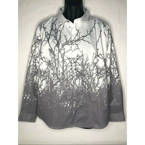 Xuan Ying Button Front Shirt White Floral Branch Print Long Sleeve Womens Size L